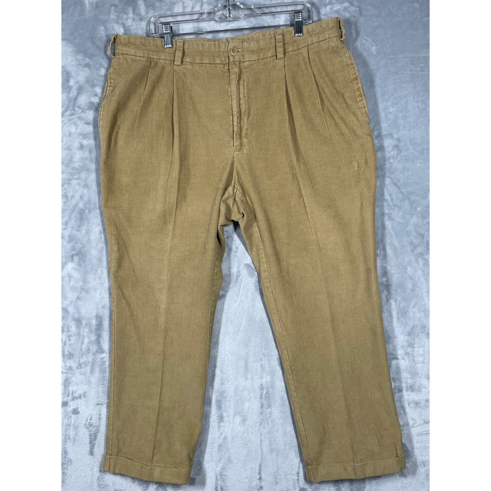 Bills Khakis Mens Tan Pleated Corduroy Pants Cuffed Straight Leg 100% Cotton